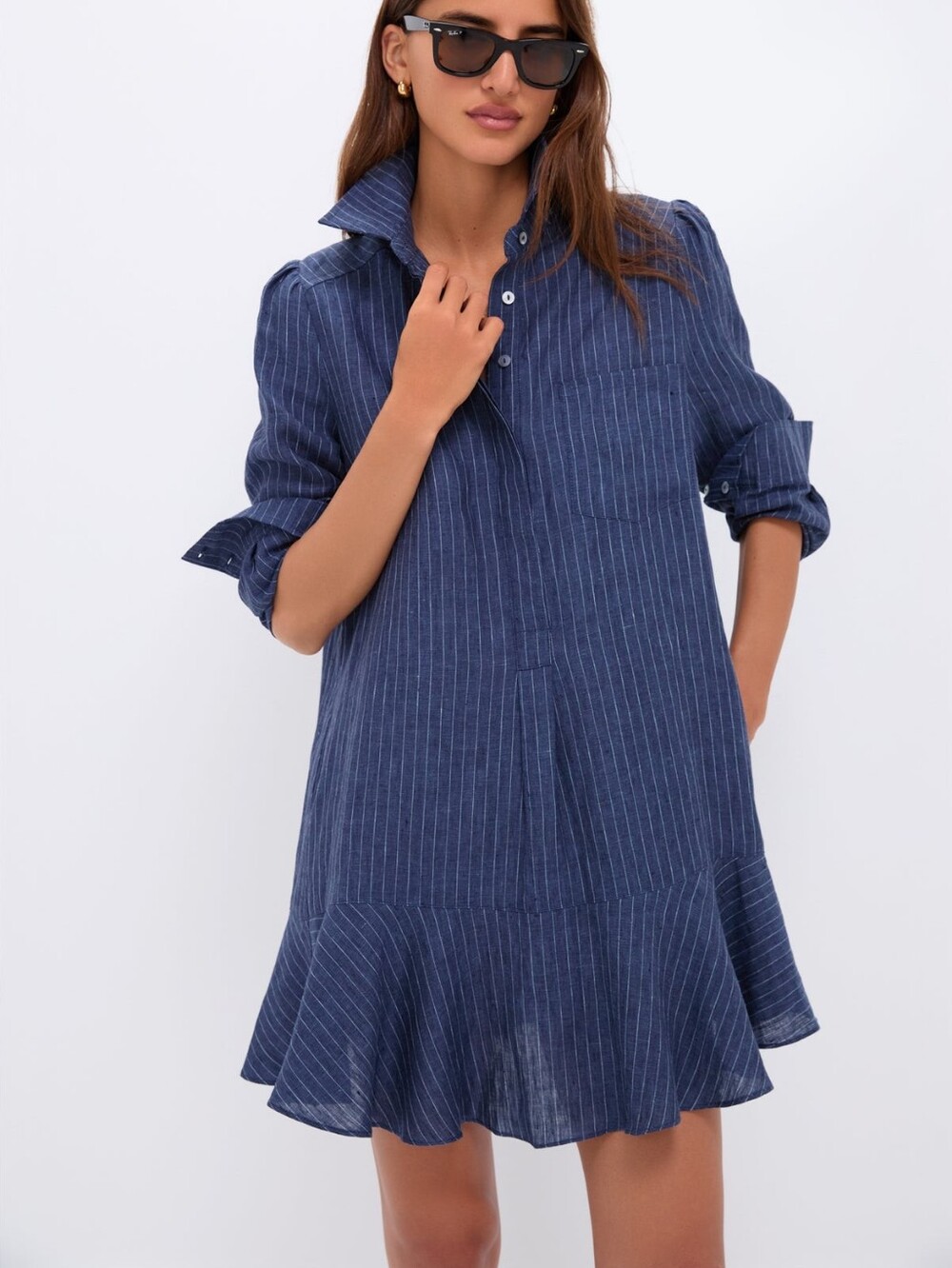 Tuckernuck Callahan Linen Shirt Dress XS Navy Stripe Coastal Preppy Mini